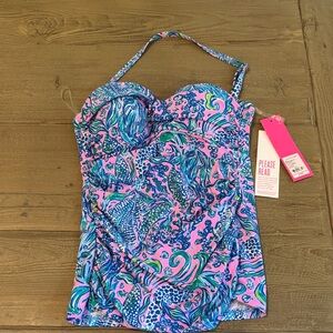 Lilly Pulitzer Flamenco Tankini Swim top in Lagoon- size 2